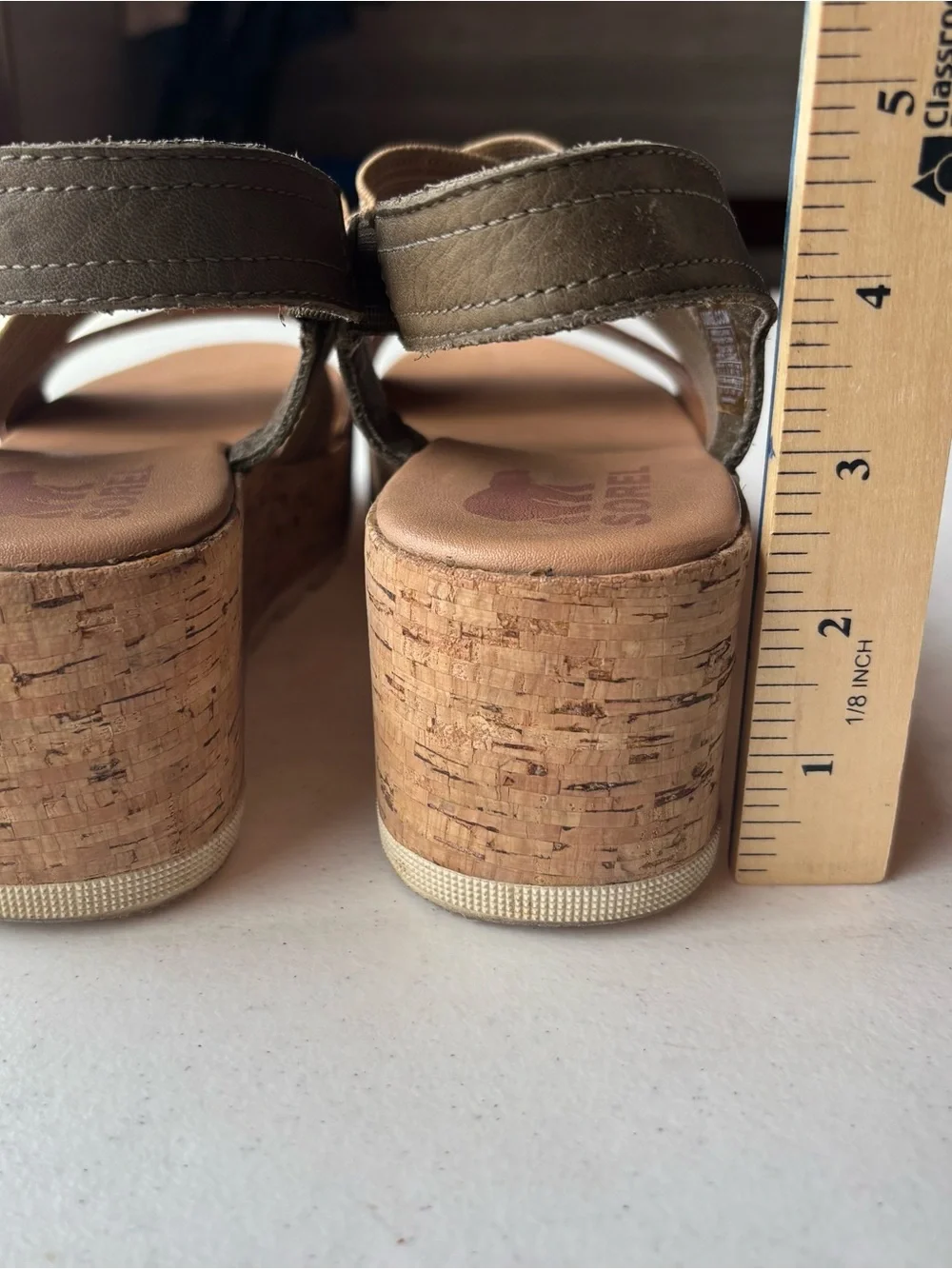 Sorel Cameron Platform Slingback Sandal Womens 9 Velvet Tan Suede Cork Wedge Lug
